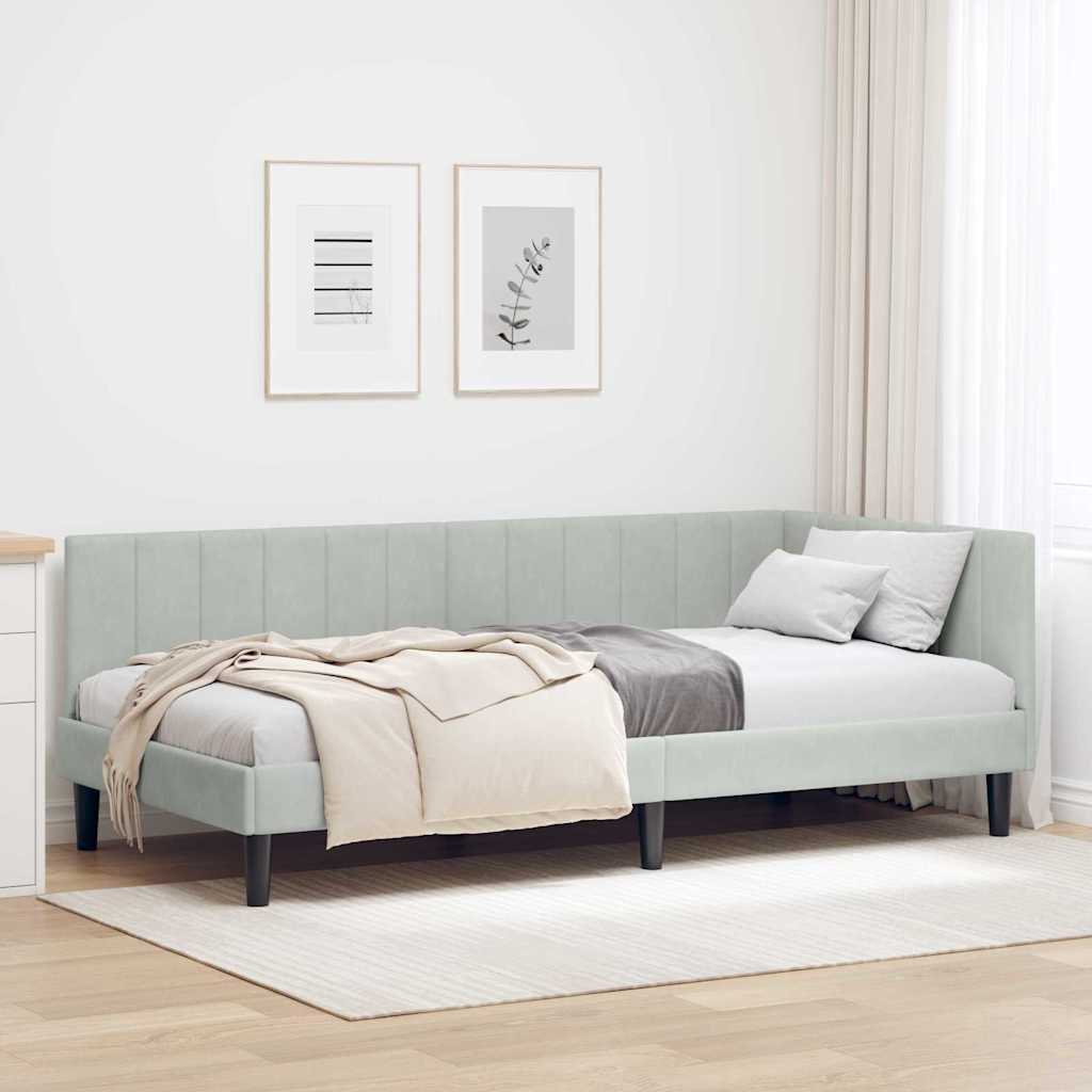 Kutni okvir kreveta Svijetlo siva 90 cm x 190 cm Baršun