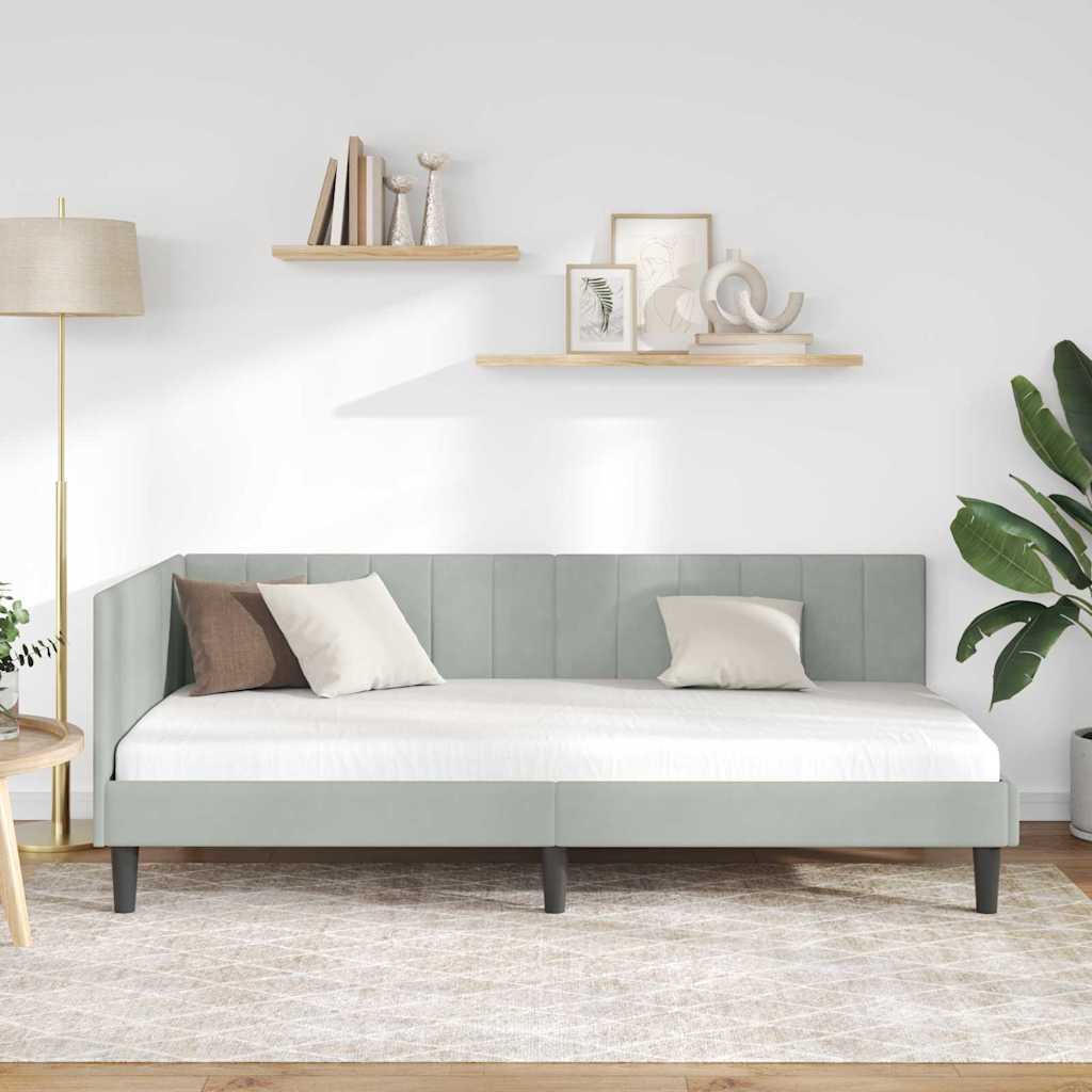Kutni okvir kreveta Svijetlo siva 90 cm x 190 cm Baršun