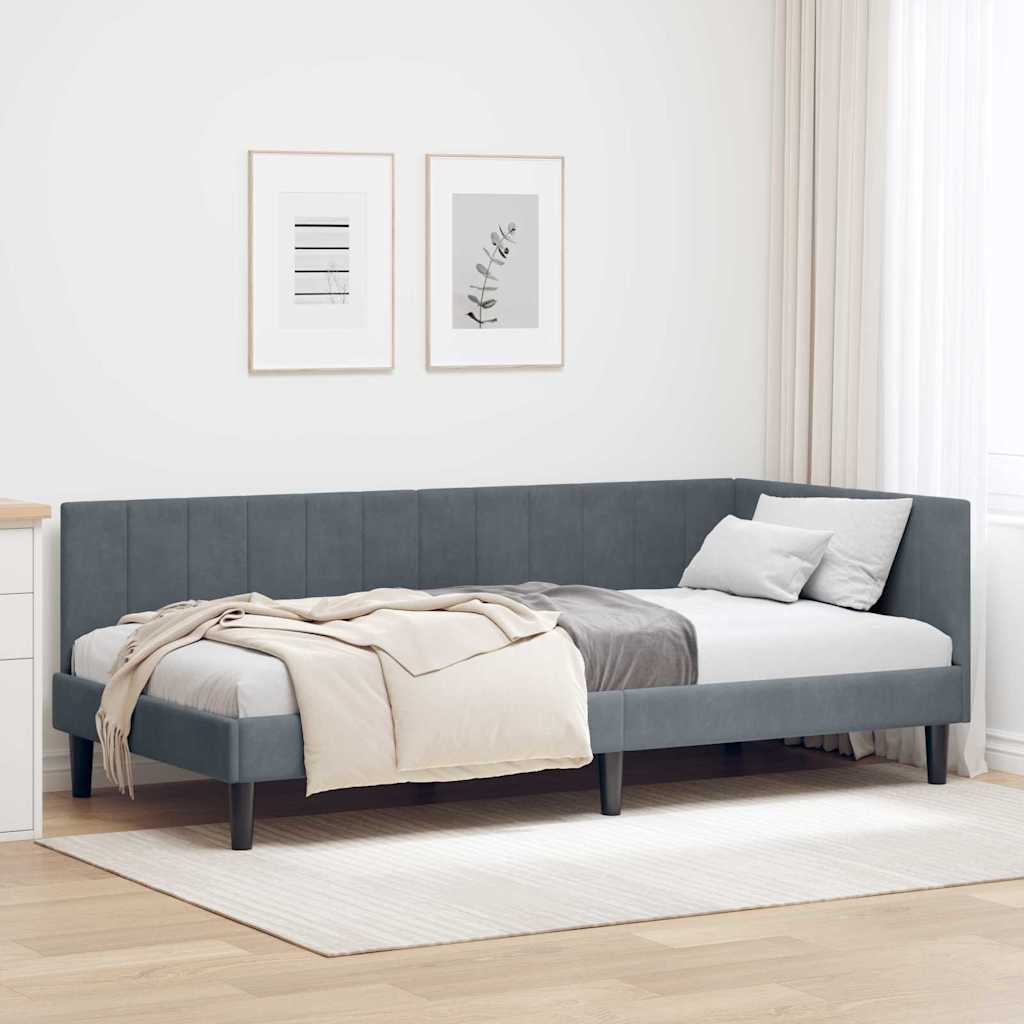 Kutni okvir kreveta Tamno siva 90 cm x 190 cm Baršun