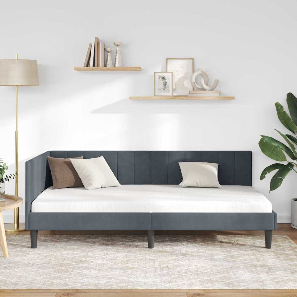 Kutni okvir kreveta Tamno siva 90 cm x 190 cm Baršun