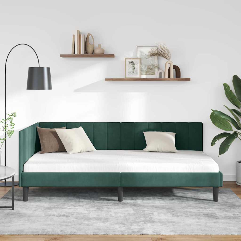 Kutni okvir kreveta Tamnozelena 90 cm x 190 cm Baršun