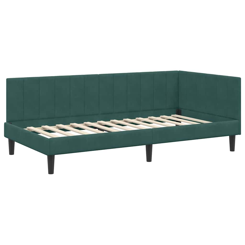 Kutni okvir kreveta Tamnozelena 90 cm x 190 cm Baršun