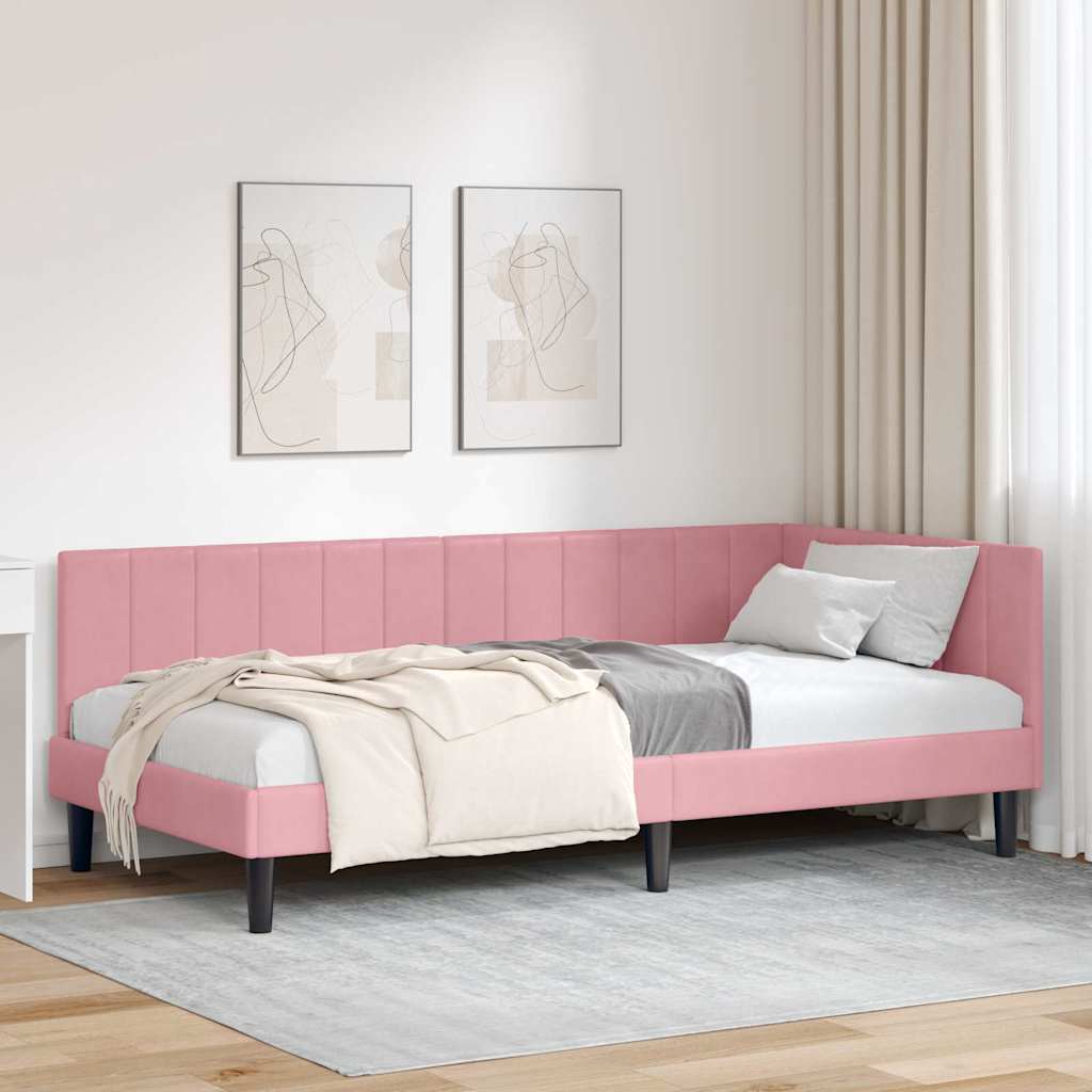 Kutni okvir kreveta Ružičasta 90 cm x 190 cm Baršun