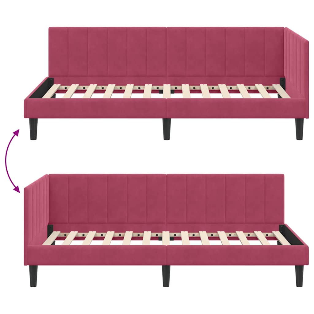 Kutni okvir kreveta Vinska crvena 90 cm x 190 cm Baršun