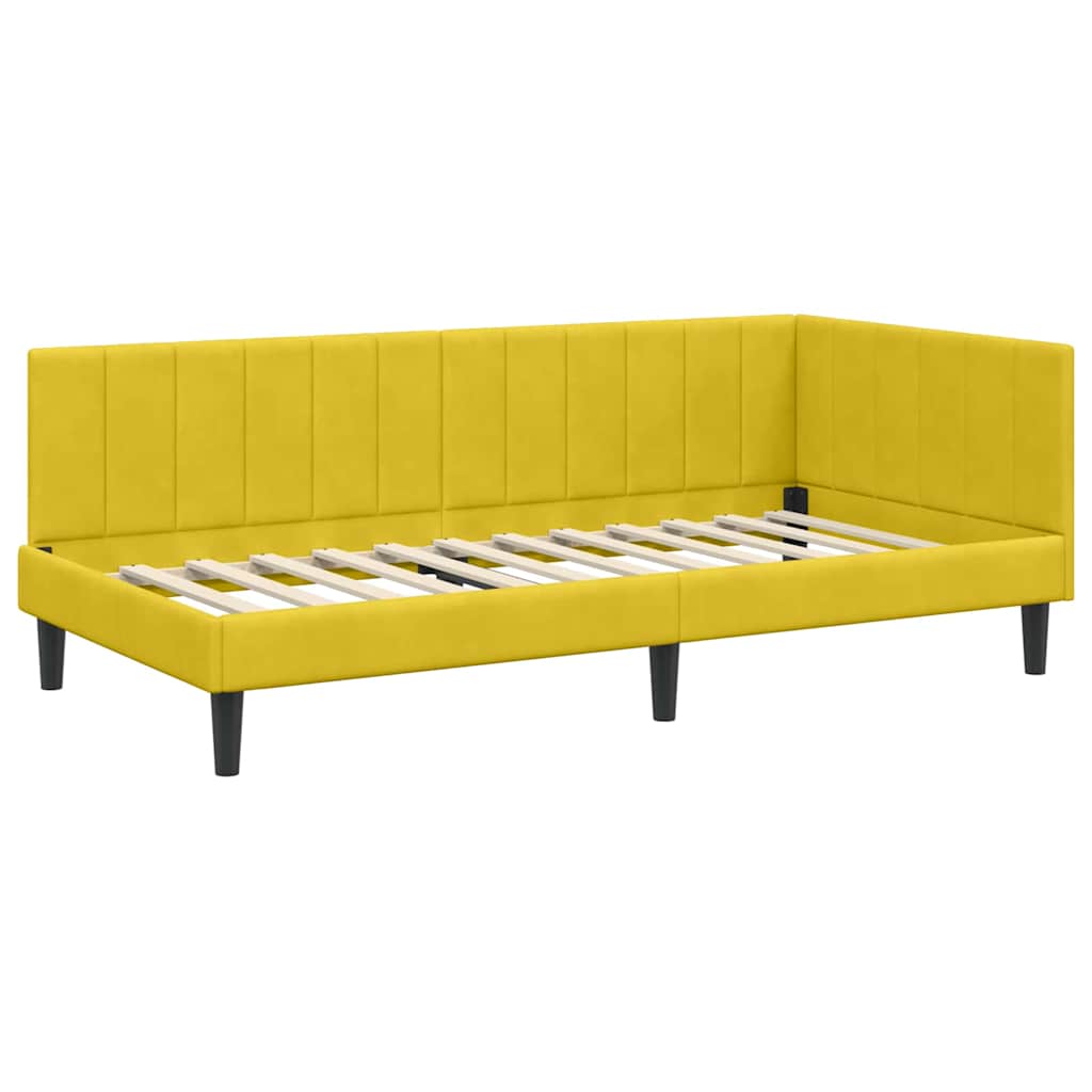 Kutni okvir kreveta s uzglavljem Žuta 90 cm x 190 cm Baršun