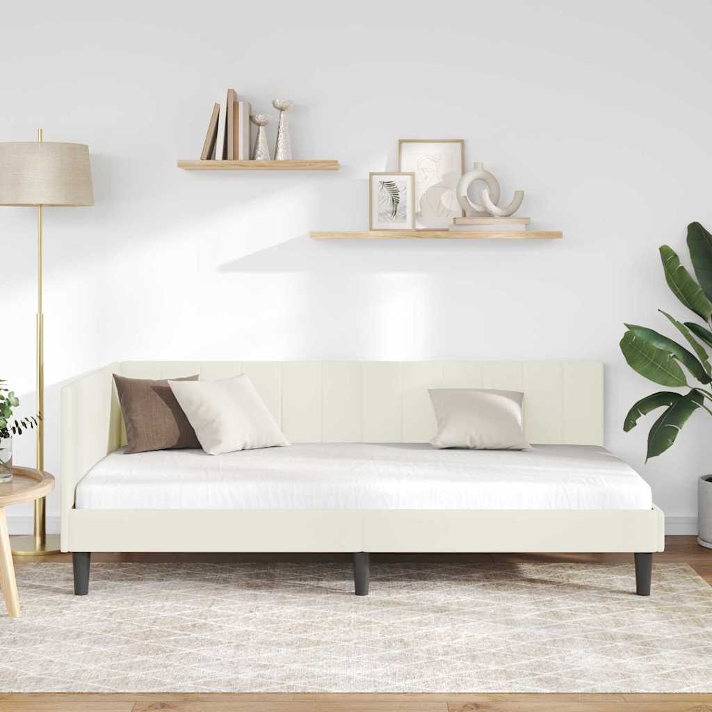 Kutni okvir kreveta s uzglavljem Krema 90 cm x 190 cm Baršun