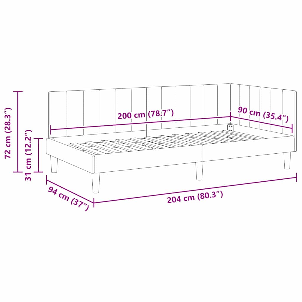 Kutni okvir kreveta Svijetlo siva 90 cm x 200 cm Baršun
