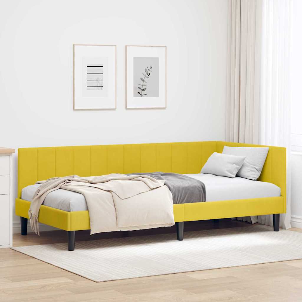 Kutni okvir kreveta s uzglavljem Žuta 90 cm x 200 cm Baršun