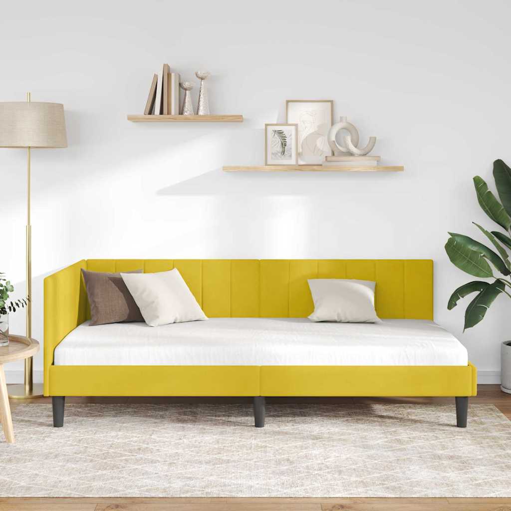 Kutni okvir kreveta s uzglavljem Žuta 90 cm x 200 cm Baršun