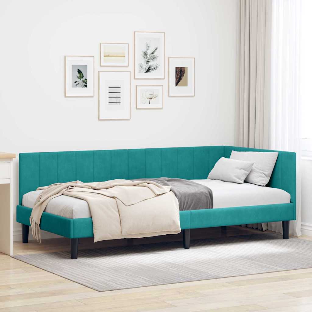 Kutni okvir kreveta s uzglavljem Tirkizna 90 cm x 200 cm Baršun
