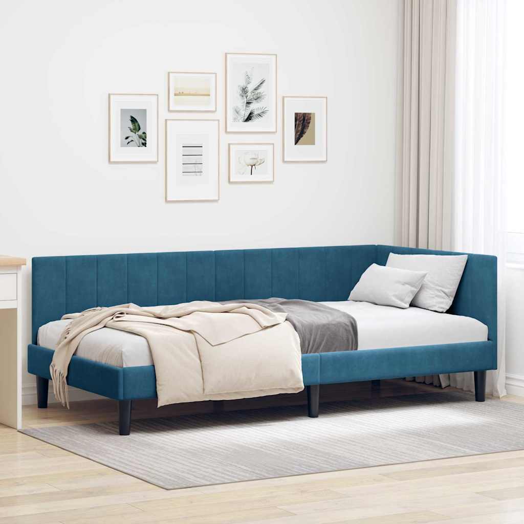Kutni okvir kreveta s uzglavljem Plava 100 cm x 200 cm Baršun