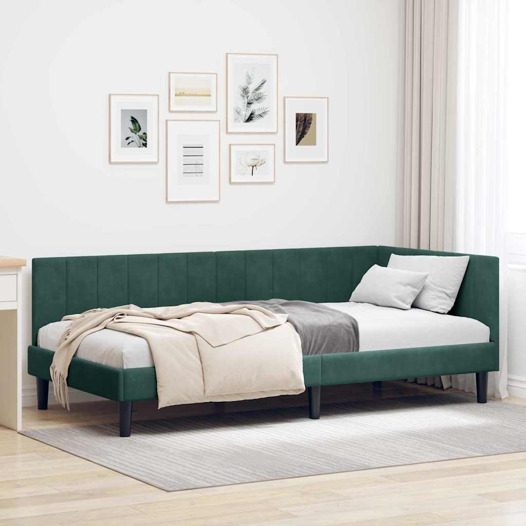 Kutni okvir kreveta Tamnozelena 100 cm x 200 cm Baršun