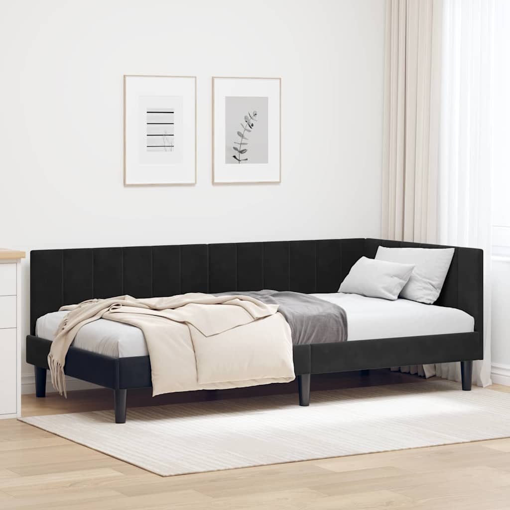 Kutni okvir kreveta s uzglavljem Crna 100 cm x 200 cm Baršun