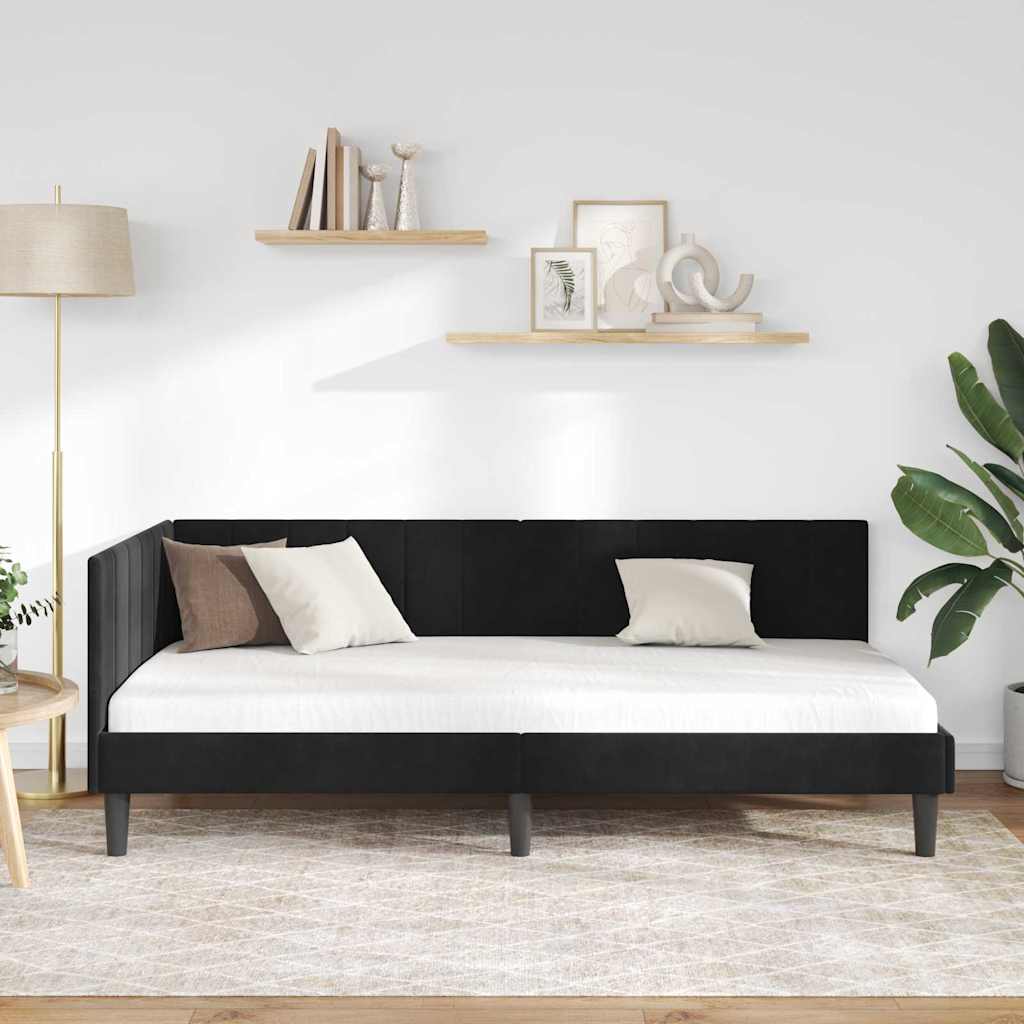 Kutni okvir kreveta s uzglavljem Crna 100 cm x 200 cm Baršun
