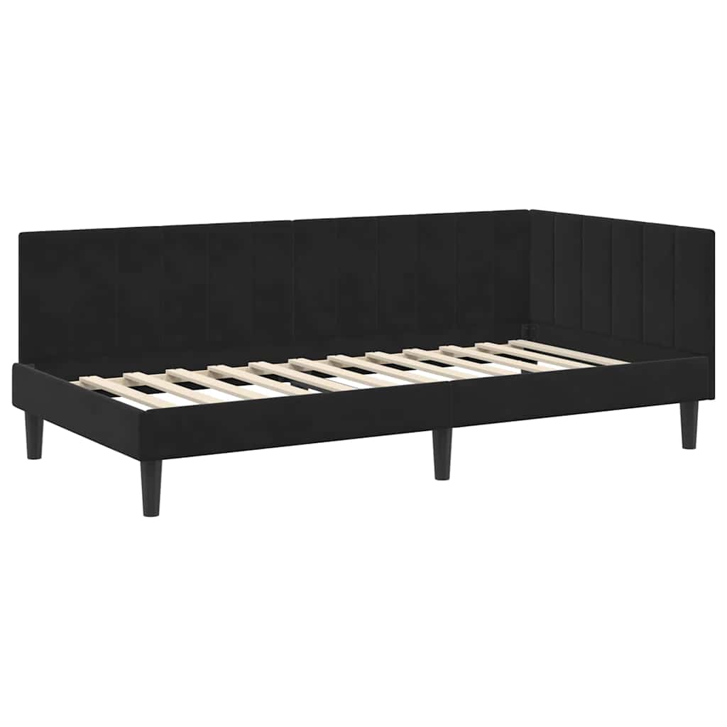 Kutni okvir kreveta s uzglavljem Crna 100 cm x 200 cm Baršun