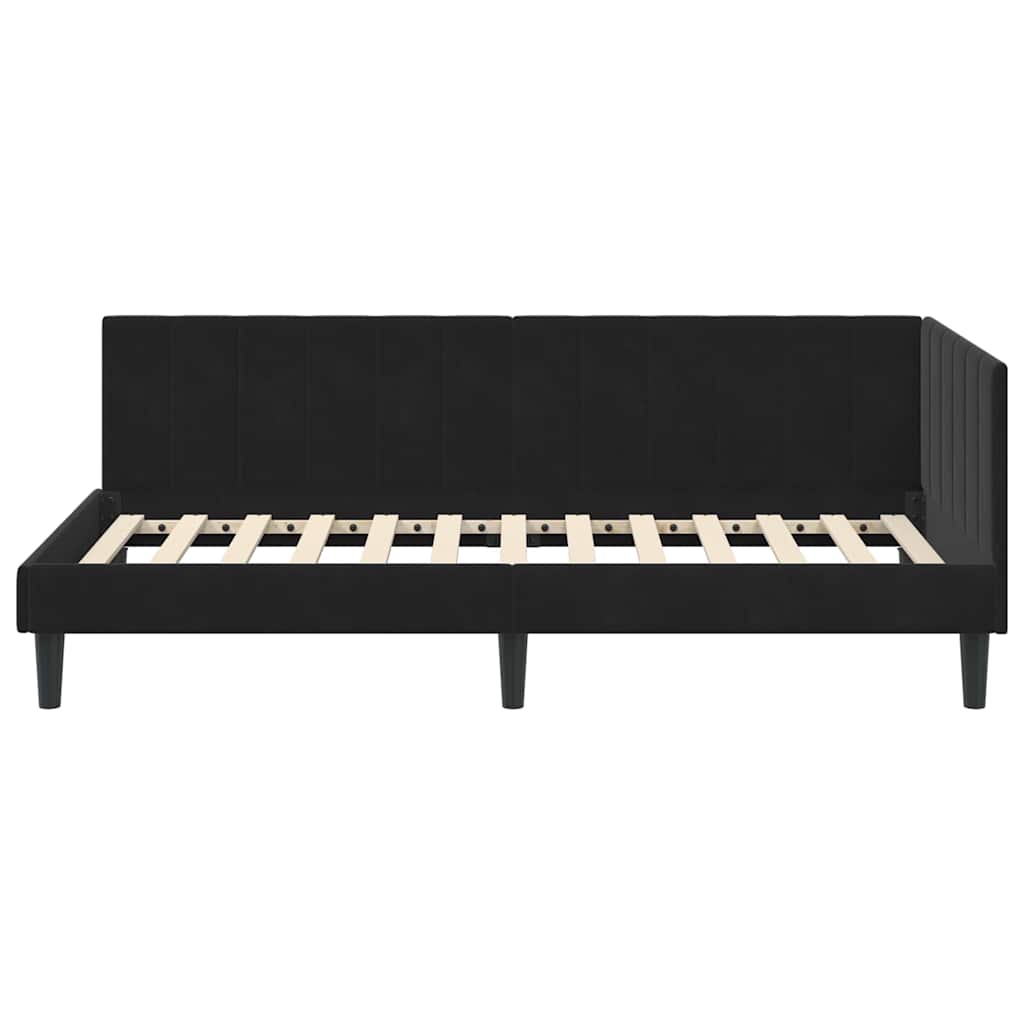 Kutni okvir kreveta s uzglavljem Crna 100 cm x 200 cm Baršun