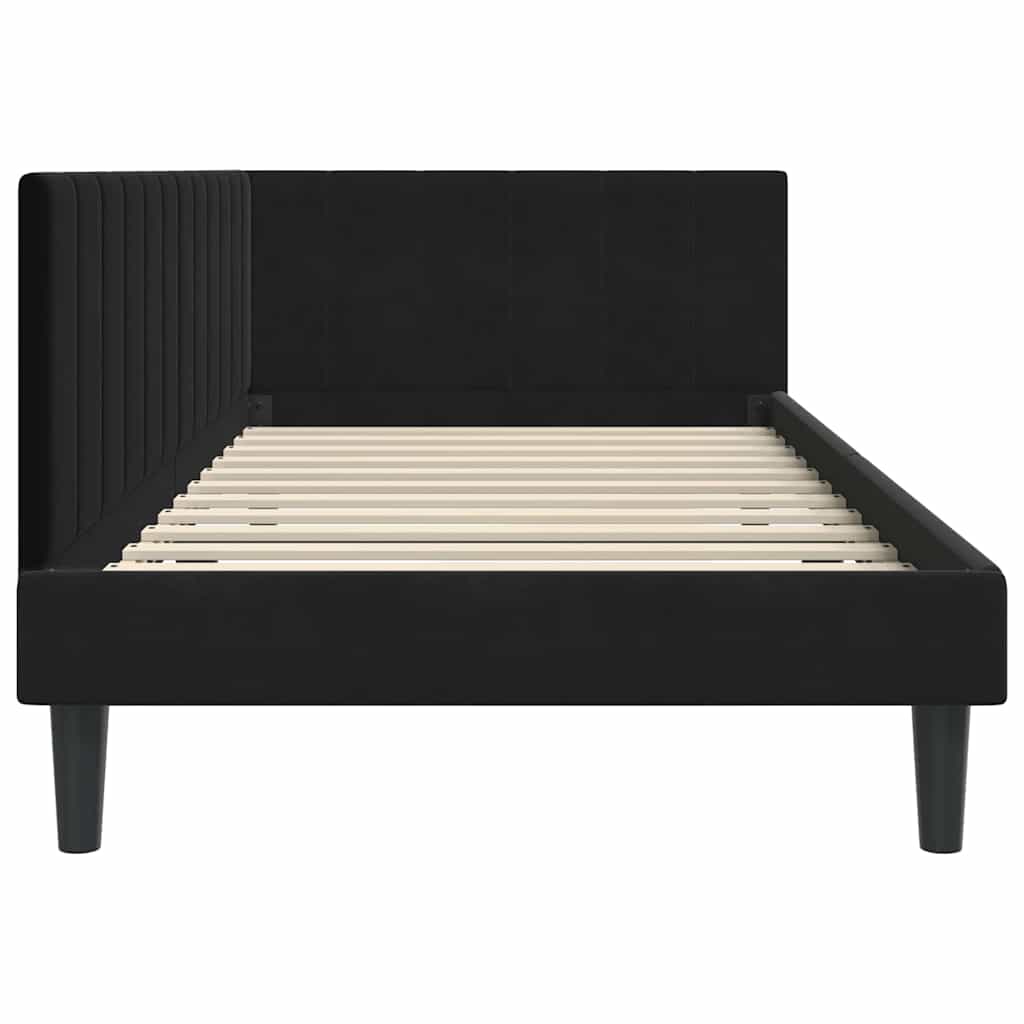 Kutni okvir kreveta s uzglavljem Crna 100 cm x 200 cm Baršun