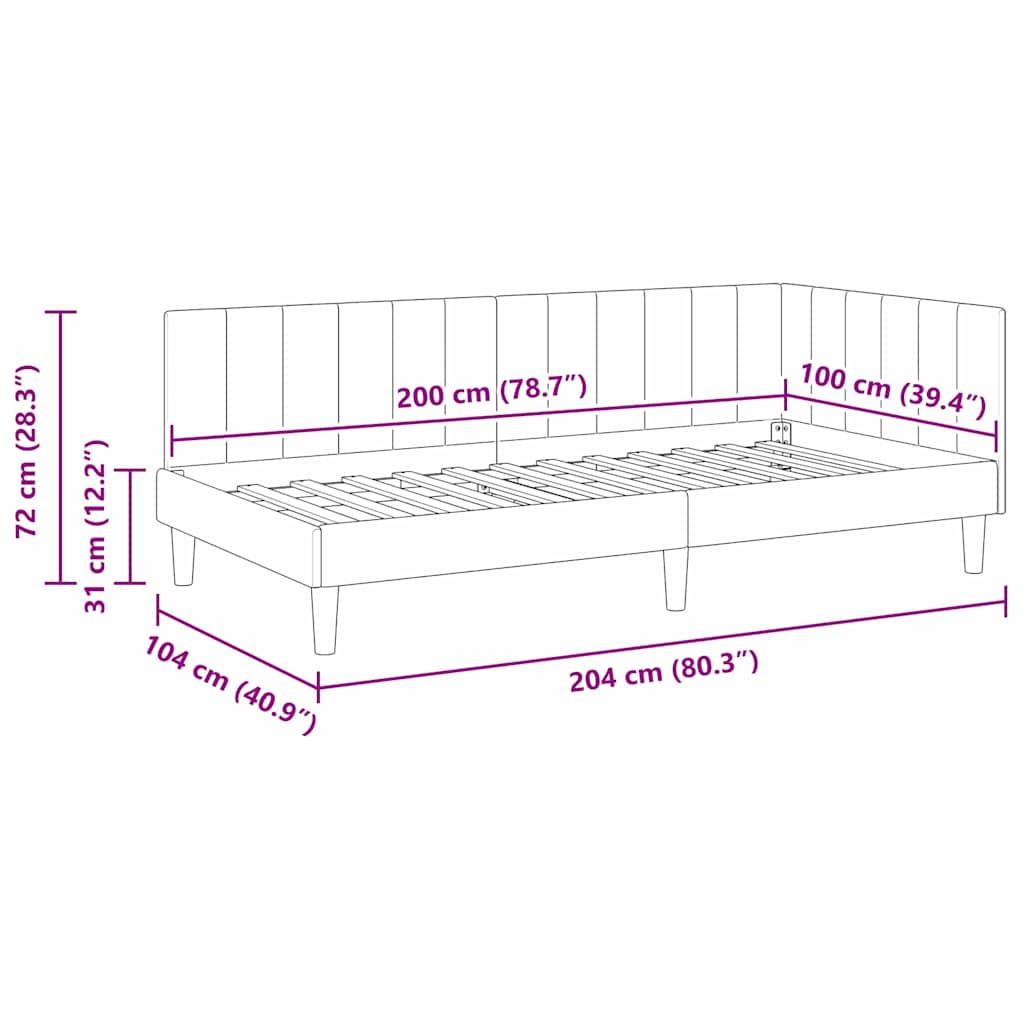 Kutni okvir kreveta s uzglavljem Žuta 100 cm x 200 cm Baršun