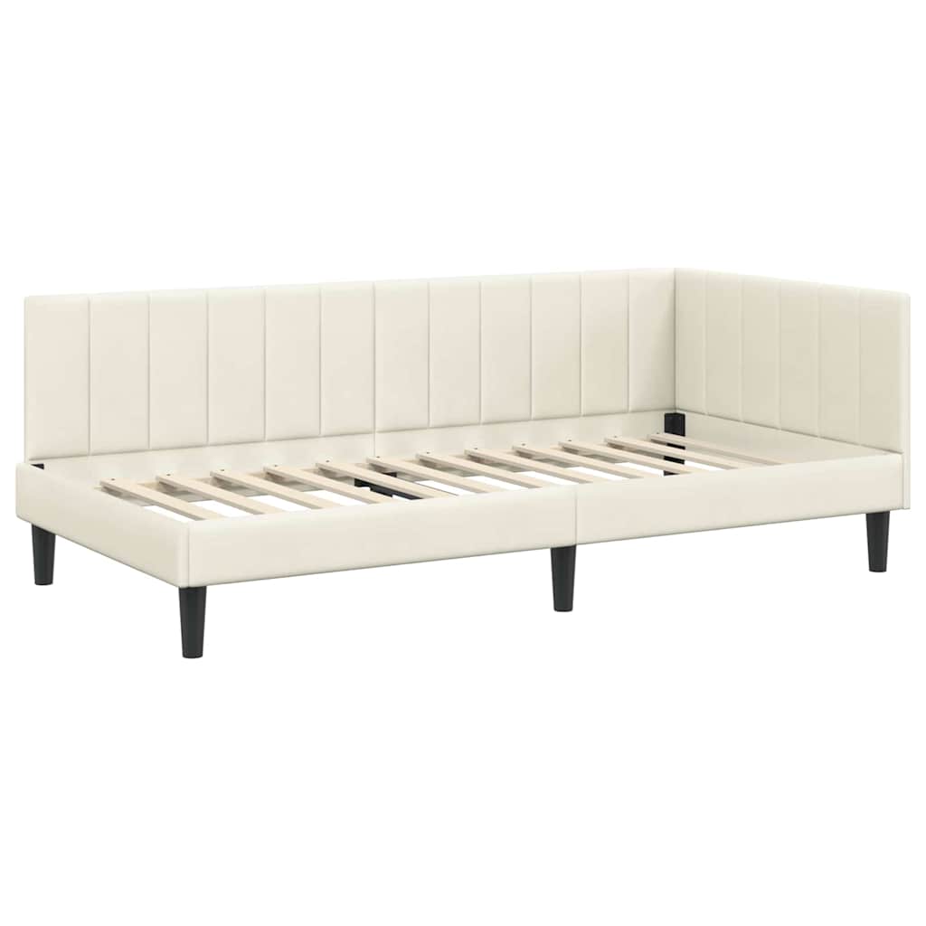Kutni okvir kreveta s uzglavljem Krema 100 cm x 200 cm Baršun