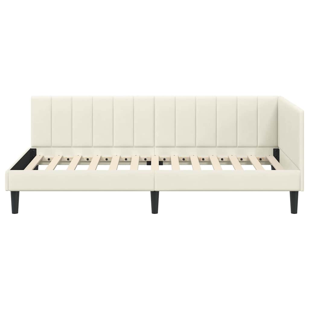 Kutni okvir kreveta s uzglavljem Krema 100 cm x 200 cm Baršun