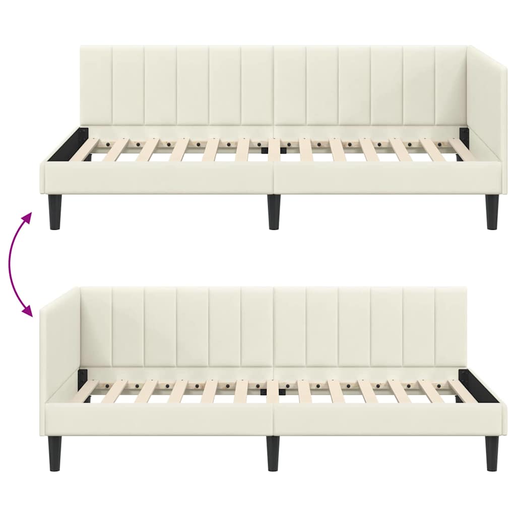 Kutni okvir kreveta s uzglavljem Krema 100 cm x 200 cm Baršun