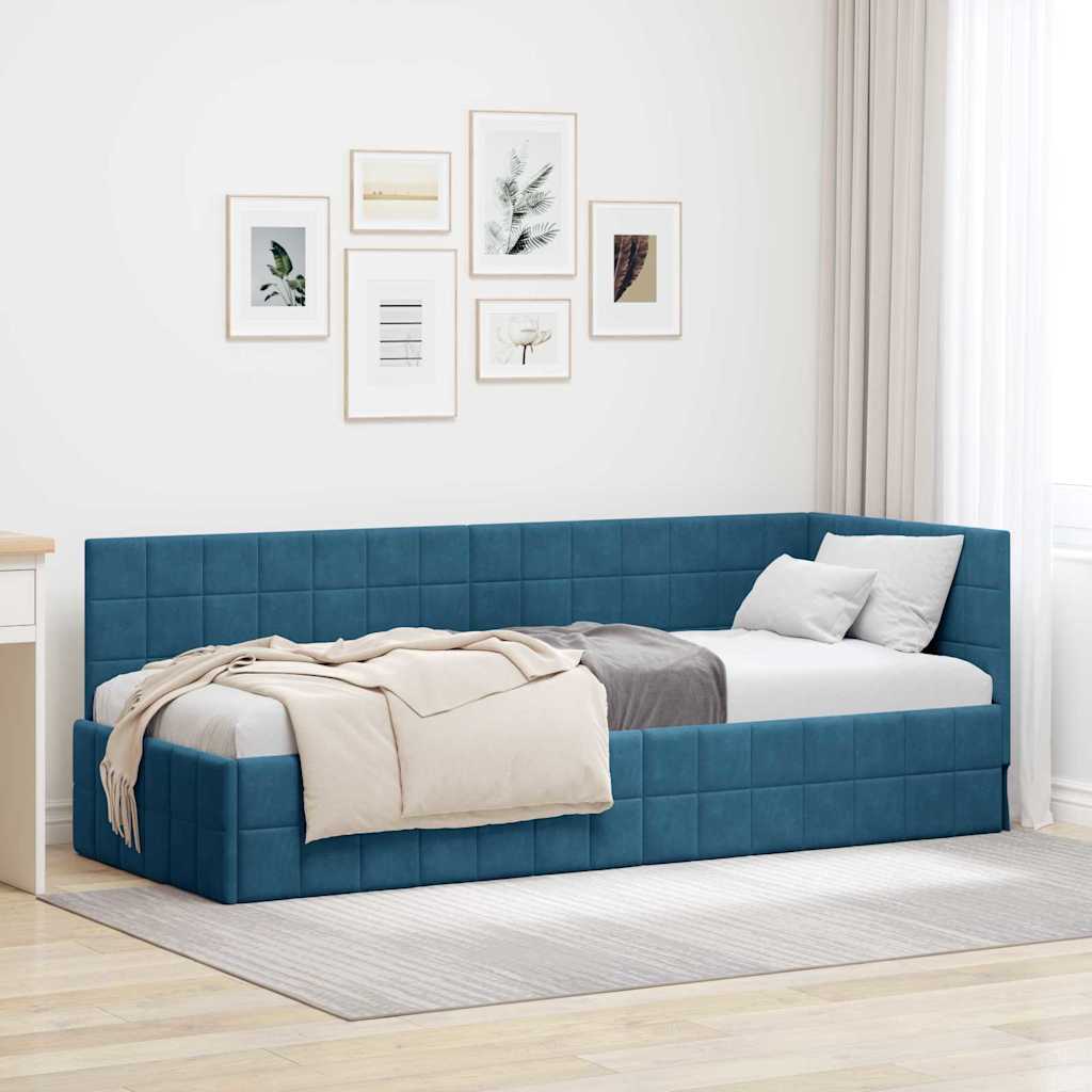 Kutni okvir kreveta s uzglavljem Plava 80 cm x 200 cm Baršun