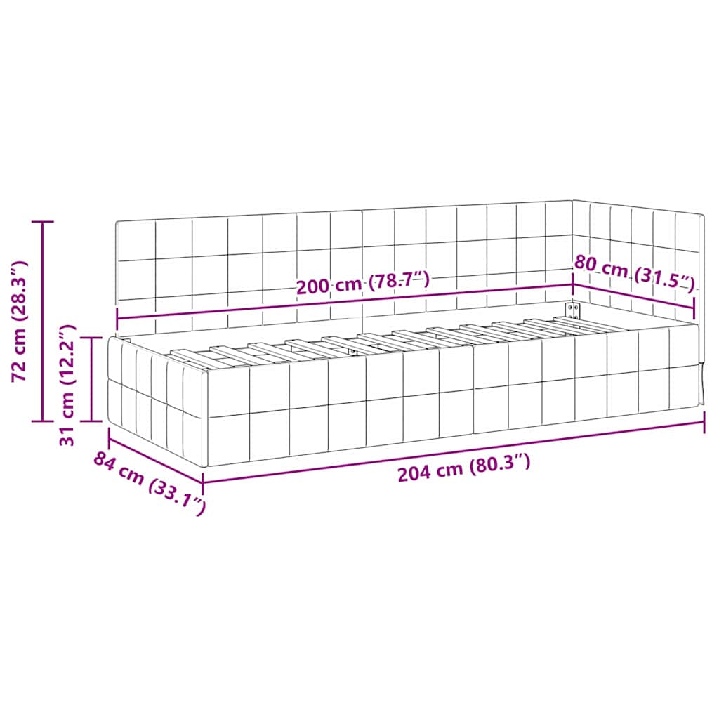 Kutni okvir kreveta Svijetlo siva 80 cm x 200 cm Baršun