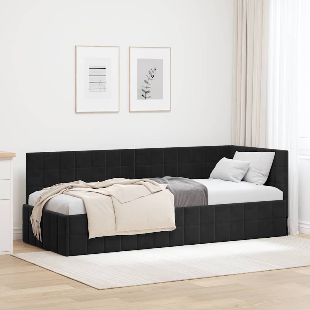 Kutni okvir kreveta s uzglavljem Crna 80 cm x 200 cm Baršun