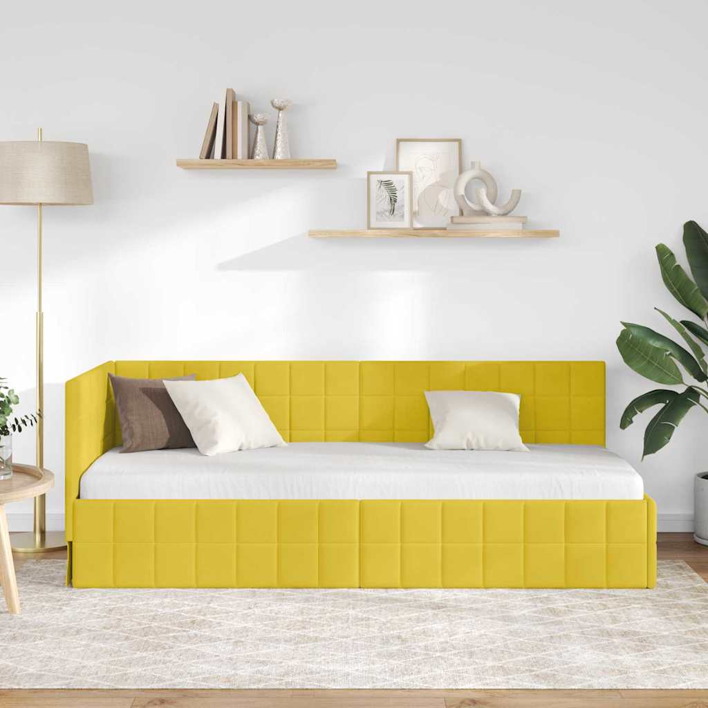 Kutni okvir kreveta s uzglavljem Žuta 80 cm x 200 cm Baršun