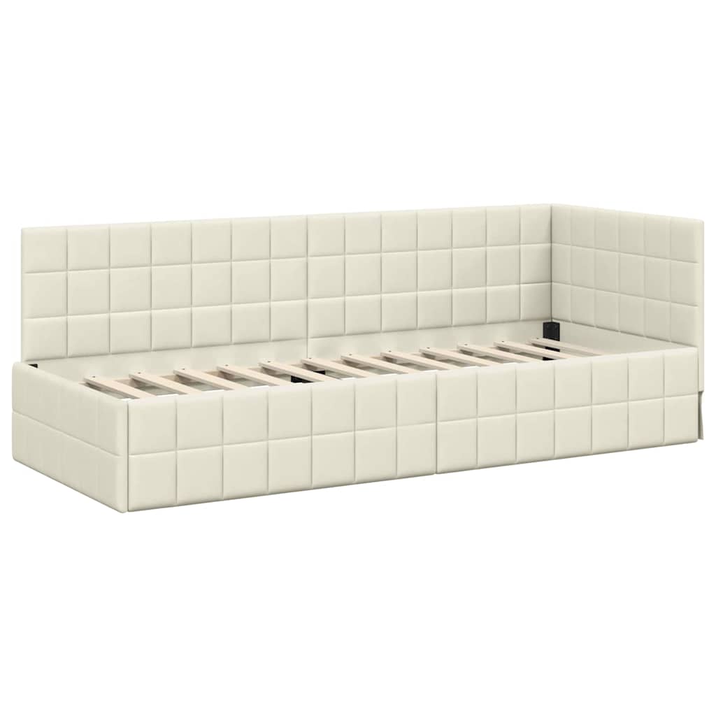 Kutni okvir kreveta s uzglavljem Krema 80 cm x 200 cm Baršun