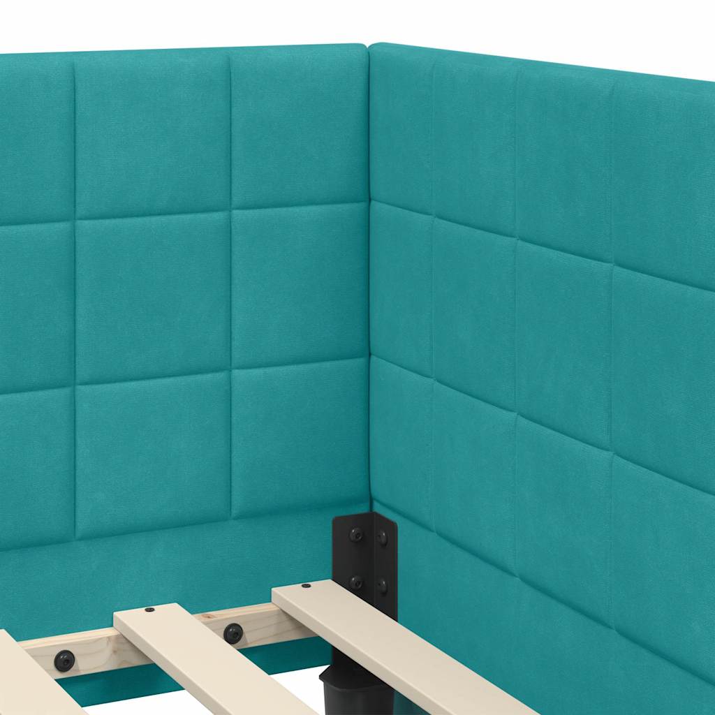 Kutni okvir kreveta s uzglavljem Tirkizna 80 cm x 200 cm Baršun