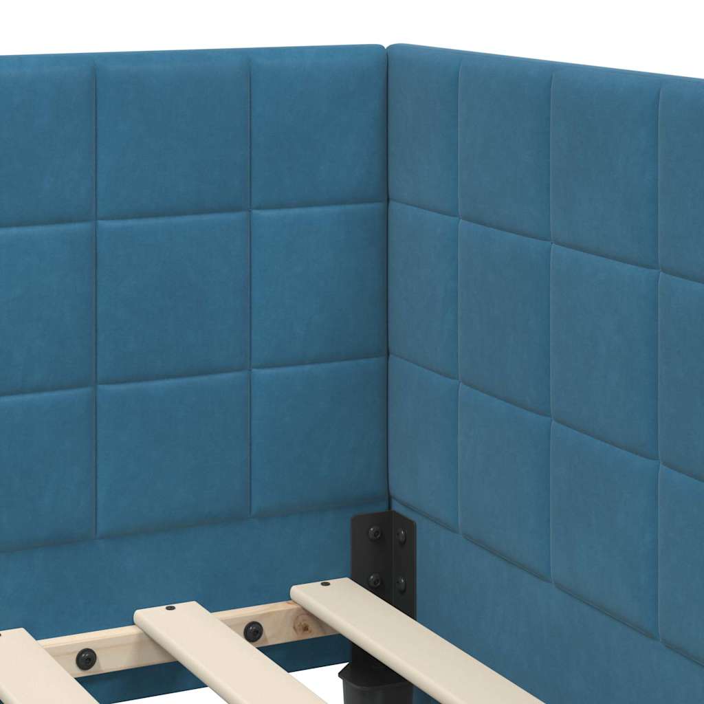 Kutni okvir kreveta s uzglavljem Plava 90 cm x 190 cm Baršun