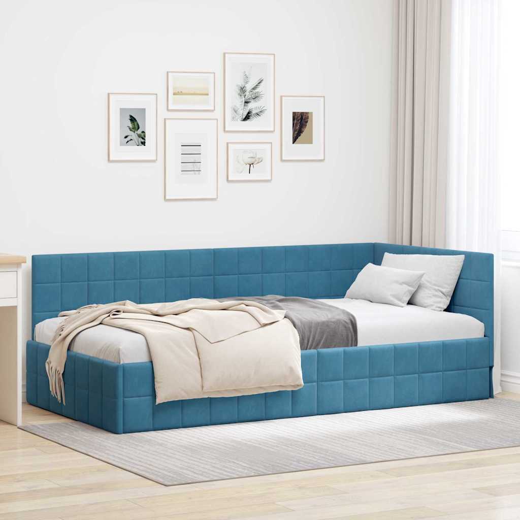Kutni okvir kreveta s uzglavljem Plava 90 cm x 190 cm Baršun
