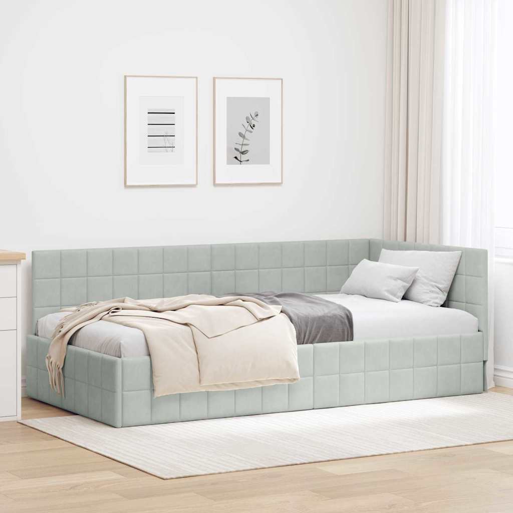 Kutni okvir kreveta Svijetlo siva 90 cm x 190 cm Baršun