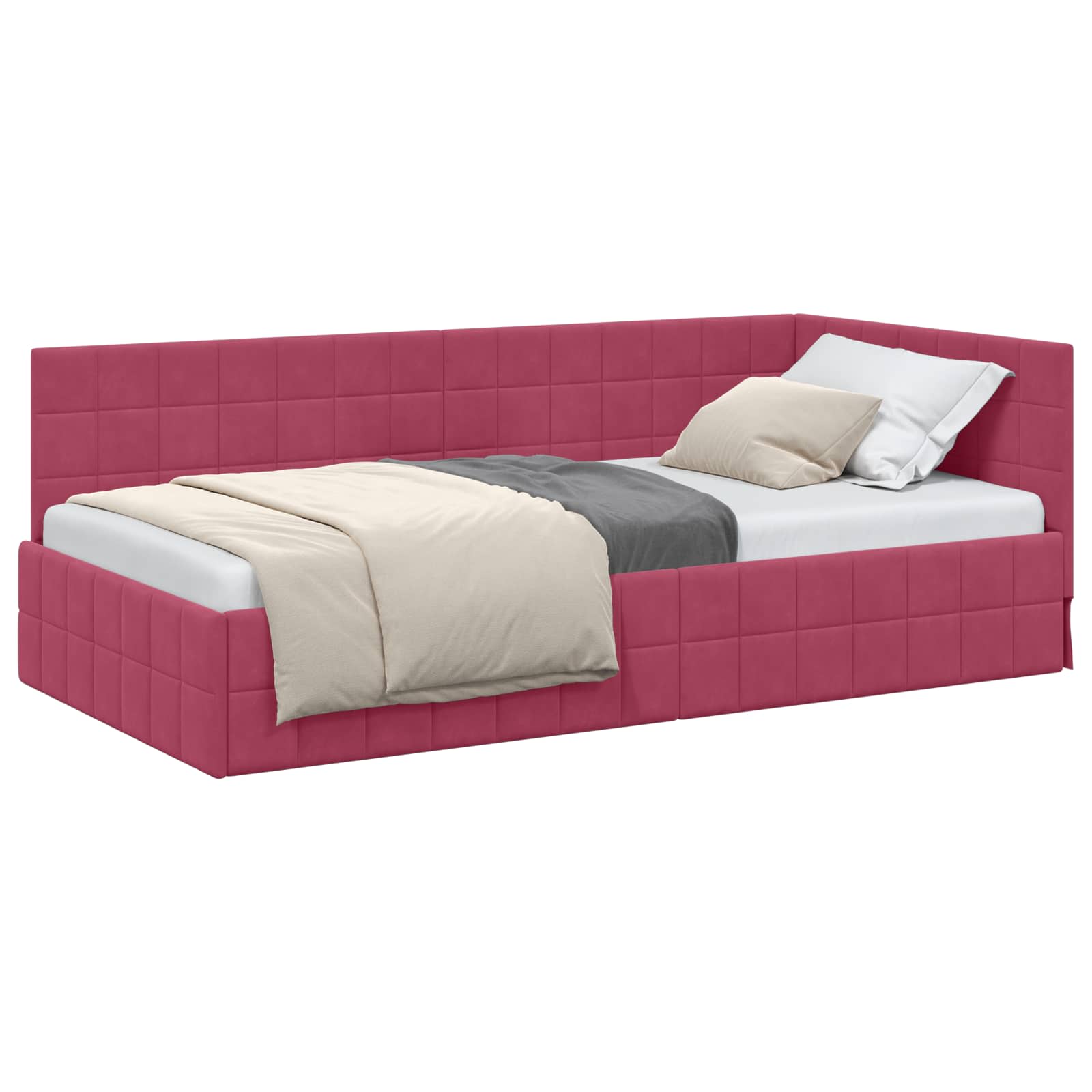 Kutni okvir kreveta Vinska crvena 90 cm x 190 cm Baršun