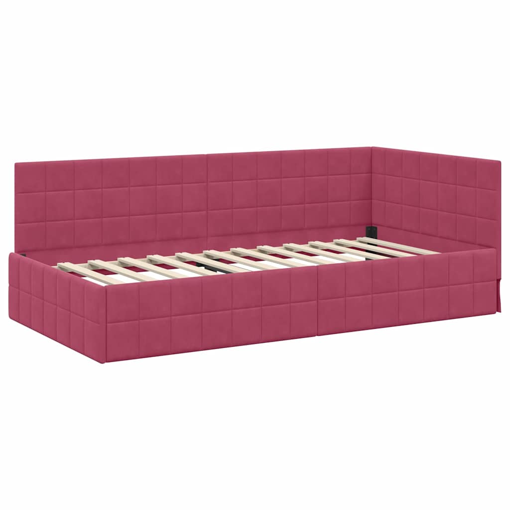 Kutni okvir kreveta Vinska crvena 90 cm x 190 cm Baršun