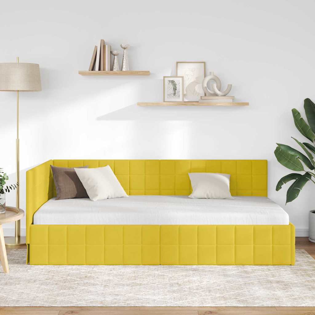 Kutni okvir kreveta s uzglavljem Žuta 90 cm x 190 cm Baršun