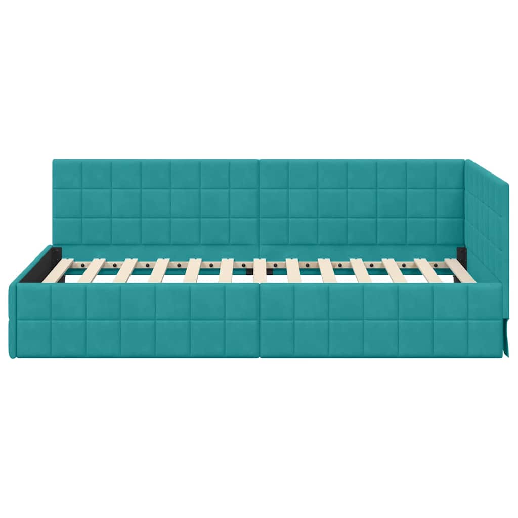 Kutni okvir kreveta s uzglavljem Tirkizna 90 cm x 190 cm Baršun