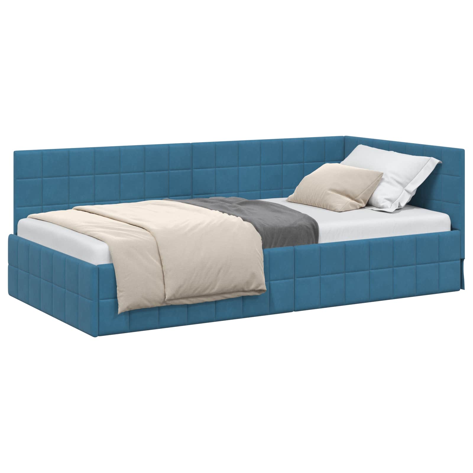 Kutni okvir kreveta s uzglavljem Plava 90 cm x 200 cm Baršun