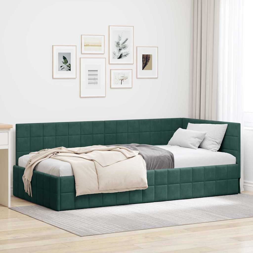 Kutni okvir kreveta Tamnozelena 90 cm x 200 cm Baršun