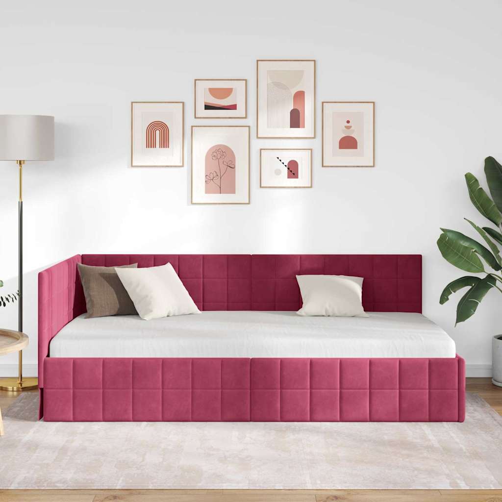 Kutni okvir kreveta Vinska crvena 90 cm x 200 cm Baršun