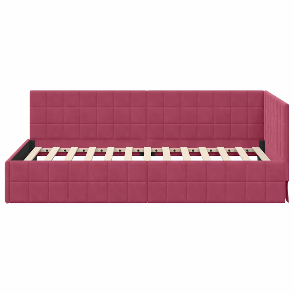 Kutni okvir kreveta Vinska crvena 90 cm x 200 cm Baršun