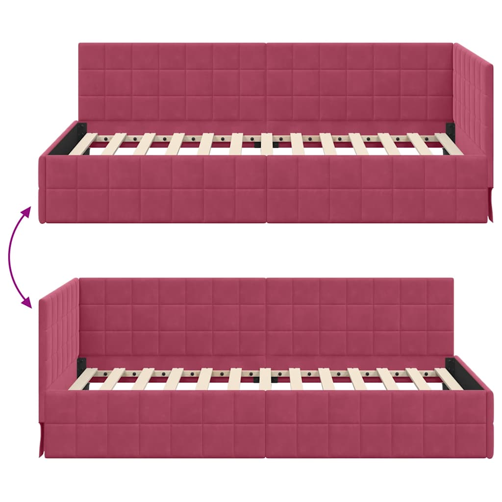 Kutni okvir kreveta Vinska crvena 90 cm x 200 cm Baršun