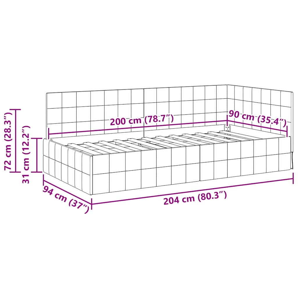 Kutni okvir kreveta s uzglavljem Žuta 90 cm x 200 cm Baršun