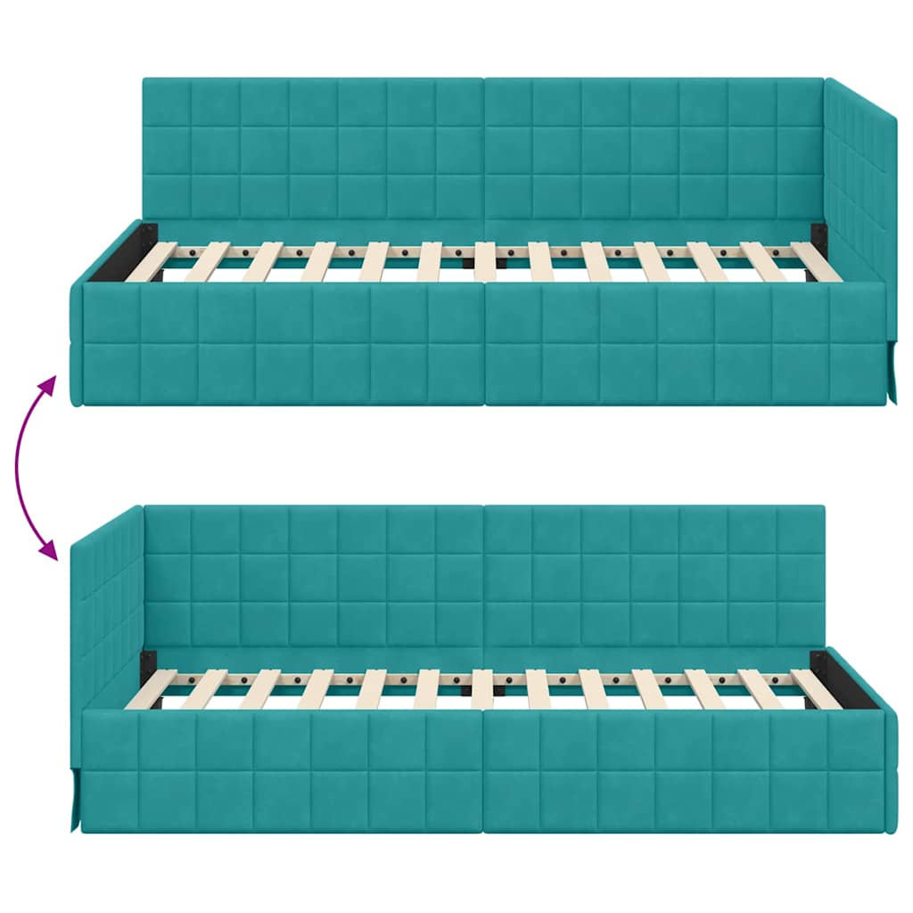 Kutni okvir kreveta s uzglavljem Tirkizna 90 cm x 200 cm Baršun