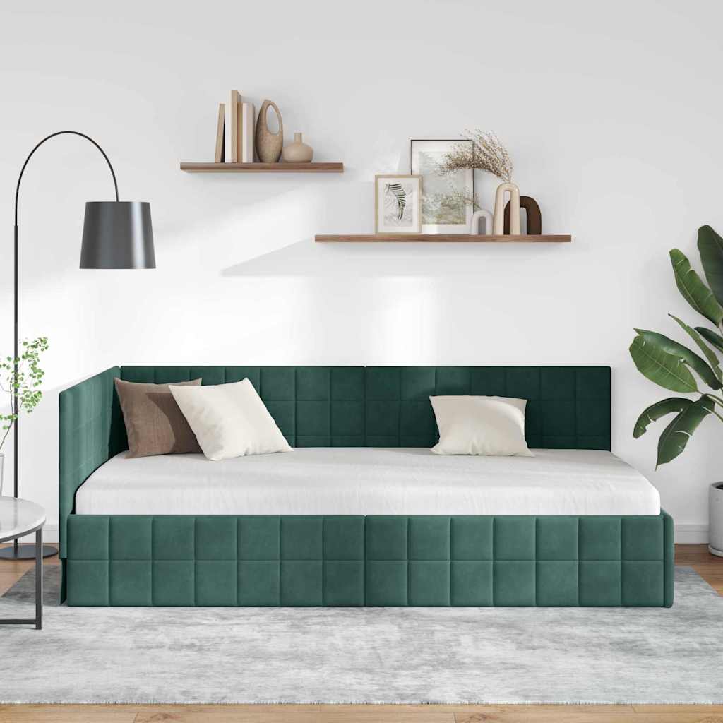 Kutni okvir kreveta Tamnozelena 100 cm x 200 cm Baršun