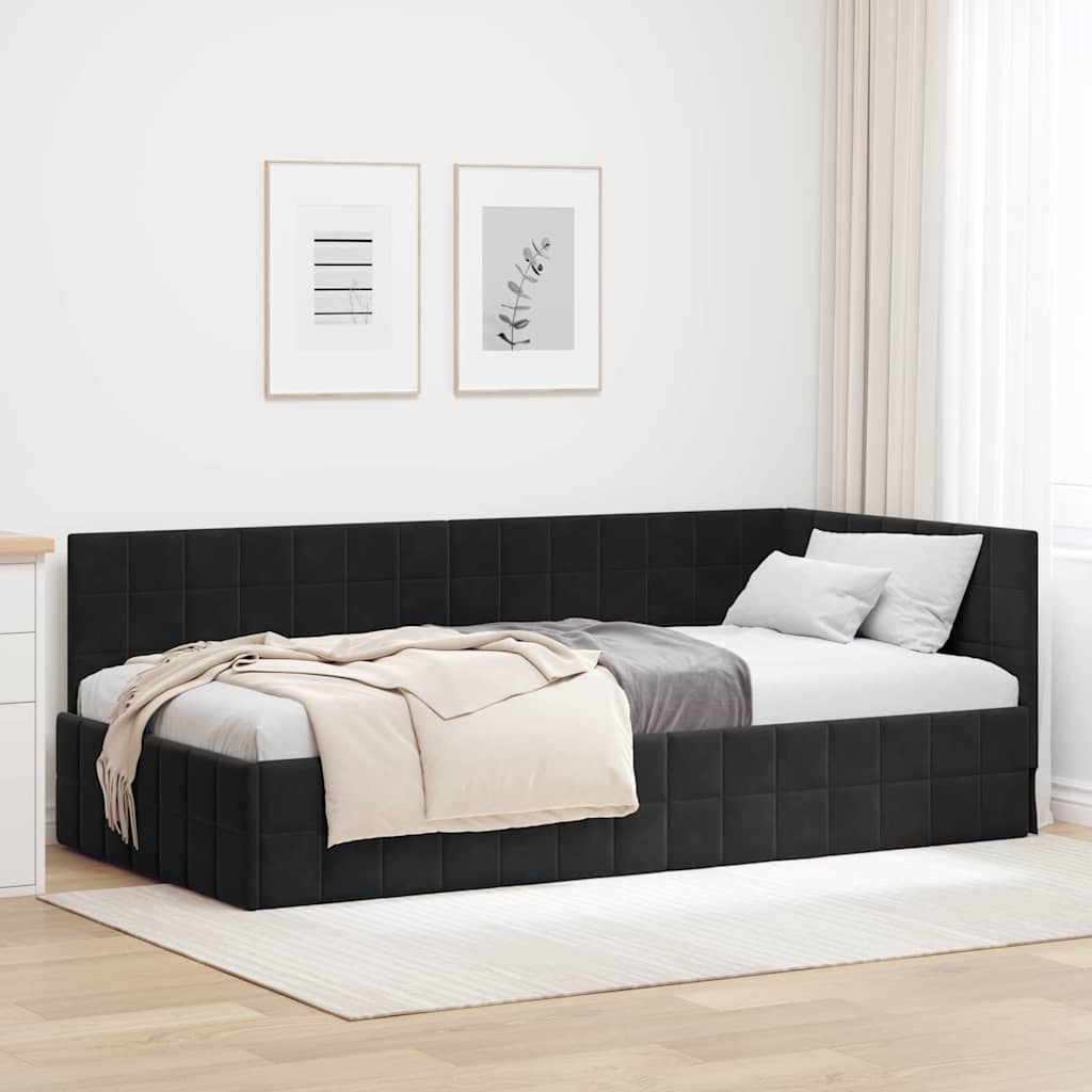 Kutni okvir kreveta s uzglavljem Crna 100 cm x 200 cm Baršun