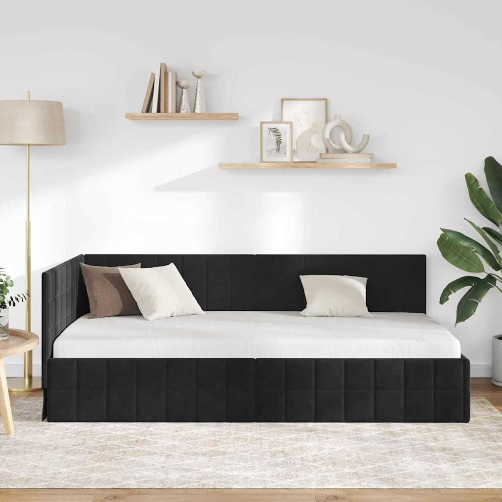 Kutni okvir kreveta s uzglavljem Crna 100 cm x 200 cm Baršun