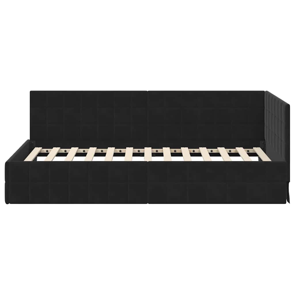 Kutni okvir kreveta s uzglavljem Crna 100 cm x 200 cm Baršun