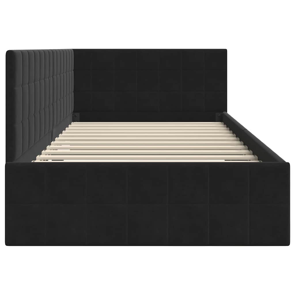 Kutni okvir kreveta s uzglavljem Crna 100 cm x 200 cm Baršun